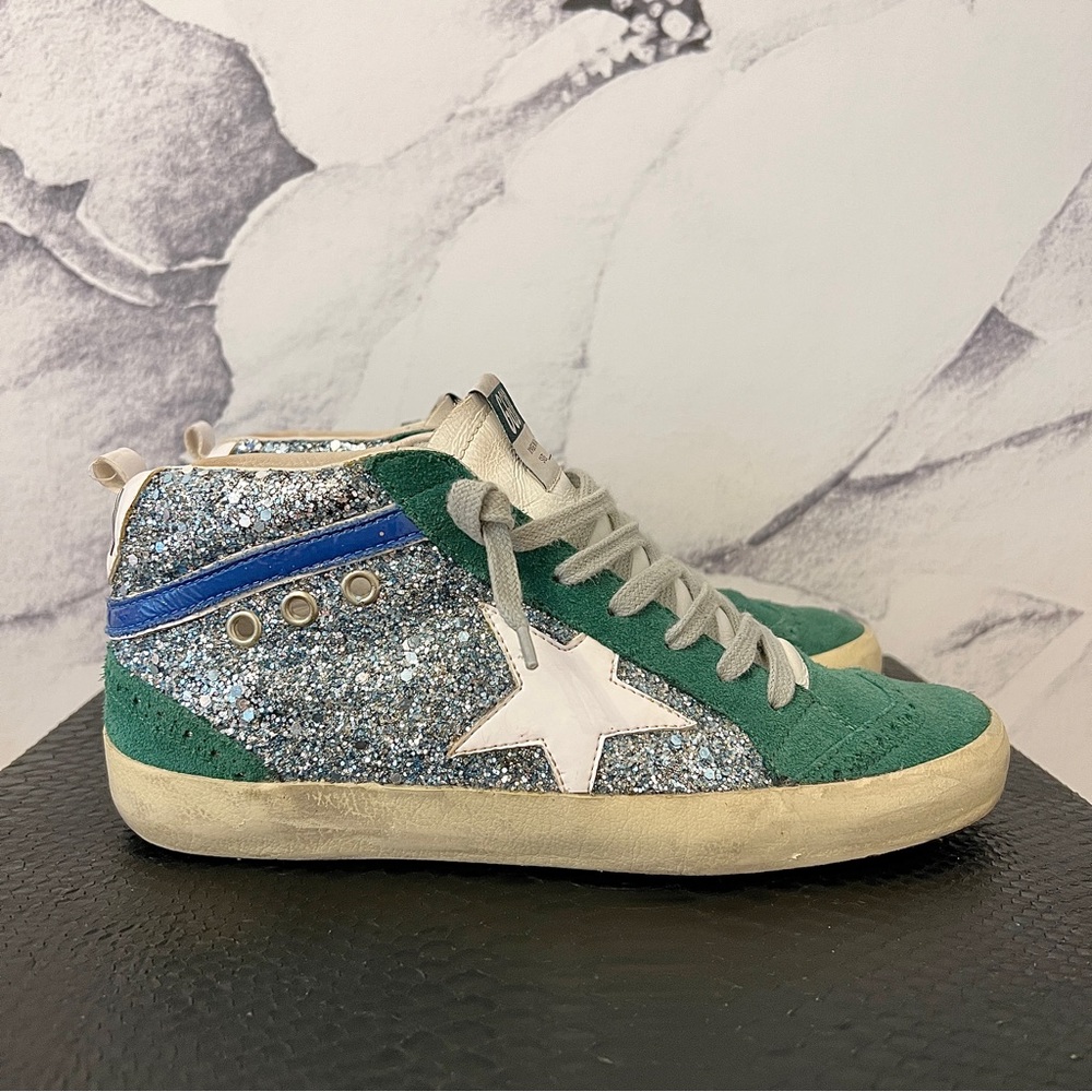 Golden Goose Green White Glitter Low-Top Sneakers - Picture 4 of 15